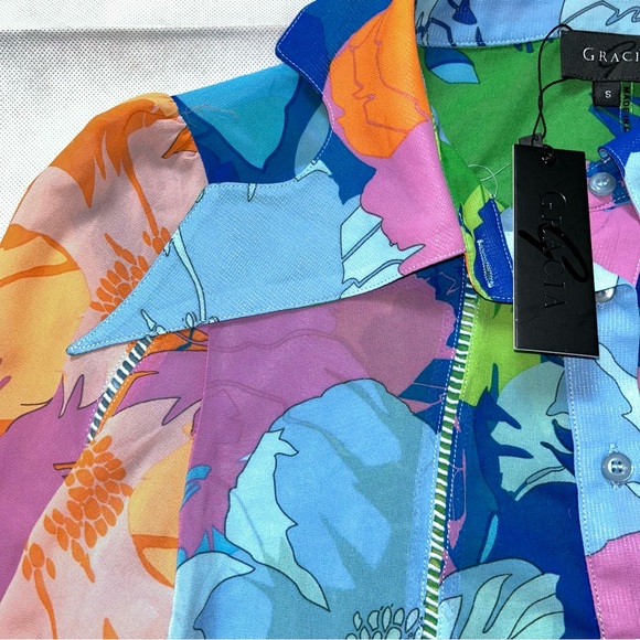 Garcia colorful chiffon balloon sleeve button up NWT size small - Picture 2 of 6